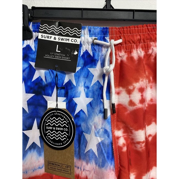 Surf & Swim Men’s Volley Swim Shorts US flag Out Tie Dye Red Size L - Picture 2 of 5